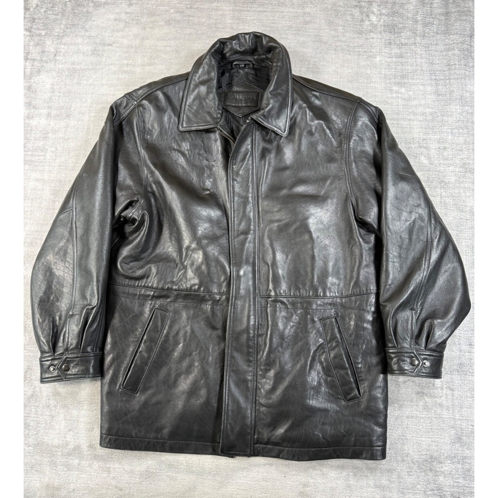 Baracuta Jacket Mens XL Black Soft Leather Car Coat Moores Front Padded Lined